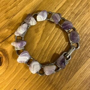 Bracelet Amethyst Quartz Polished silver Tone Vintage 7-  7 1/2"